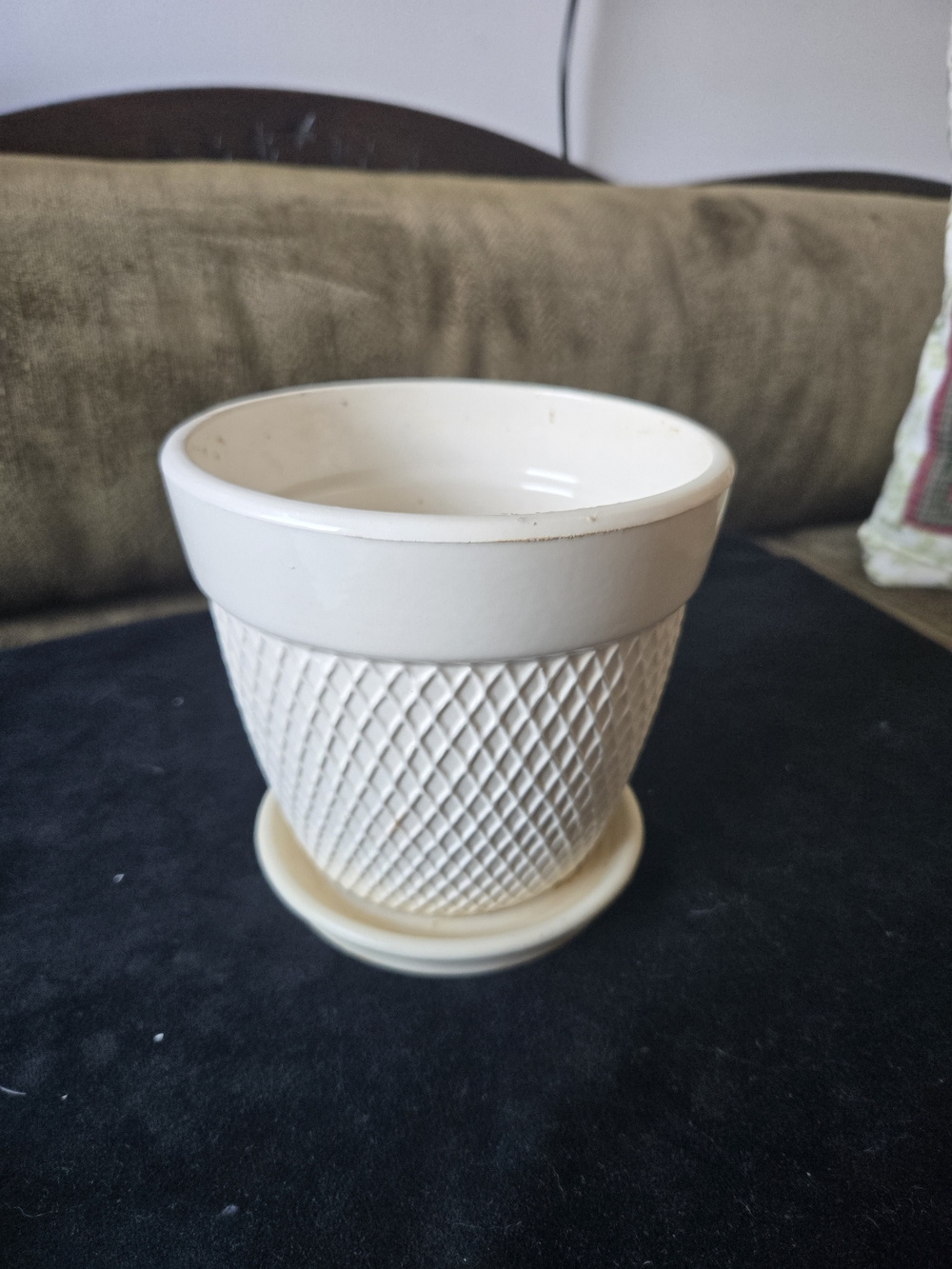 Source Unknown Cream Textured Ceramic Planter with Saucer